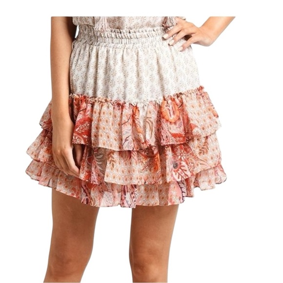 Floral Ruffle Skirt in Pink and Cream Size Small - Picture 3 of 8